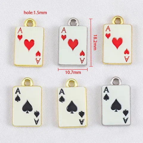 Zinc Alloy Enamel Poker Card Ace of Hearts Ace of Spades Charms DIY Jewelry Making Metal Pendant Accessories