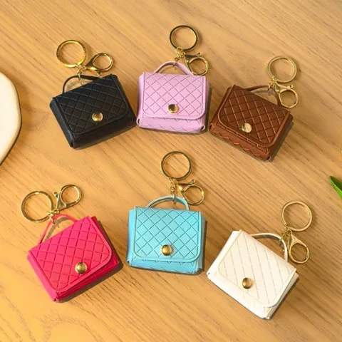 Vrouwen PU Leder Ruitjespatroon Ingedrukt Portemonnaie Mini Tas DIY Hanger Sleutelhanger Oortelefoon Opbergtas