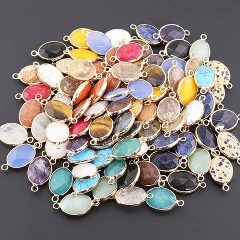Natural Stone Oval Bezel Pendant Double-Cut Crystal DIY Jewelry Accessory For Necklace Bracelet Making