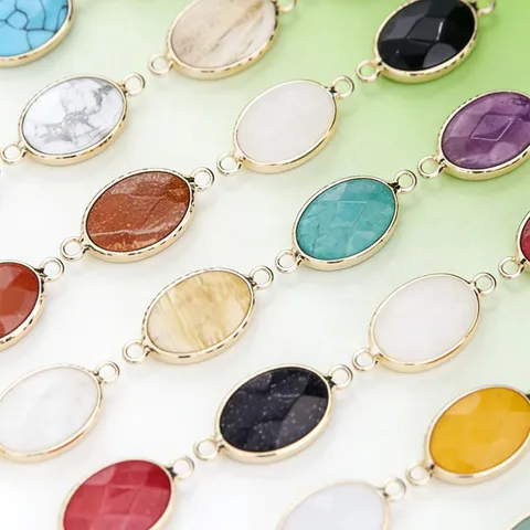 Natural Stone Oval Bezel Pendant Double-Cut Crystal DIY Jewelry Accessory For Necklace Bracelet Making