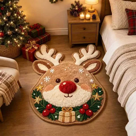 Christmas Halloween Theme Imitation Cashmere Irregular Area Rug Non-Slip Thickened Floor Mat For Living Room Bedroom Holiday Decoration