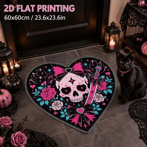 Halloween Spooky Skull Ghost Faux Cashmere Rug Absorbent Anti-Slip Gothic Entrance Doormat Pumpkin Cartoon Bath Mat Home Decor