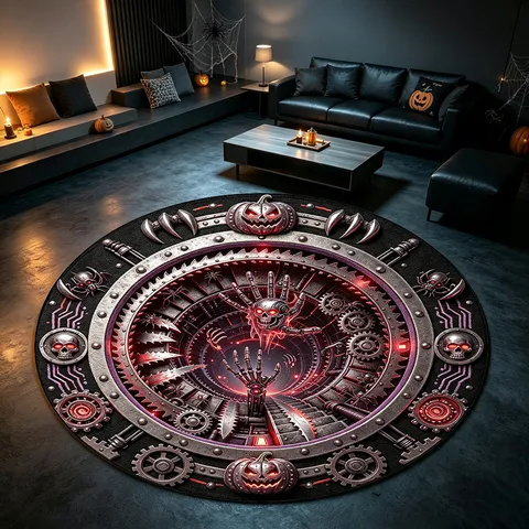Tappeto Rotondo Halloween Effetto Visivo 3D Zucca Teschio Illusione Abisso Velluto Cristallo Tappetino Antiscivolo per Soggiorno Camera da Letto Decorazioni