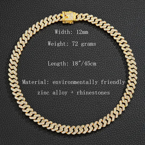 Collar de Cadena de Eslabones Cubanos con Diamantes de Imitación Hip Hop para Hombre y Mujer Aleación Oro Plata Joyería