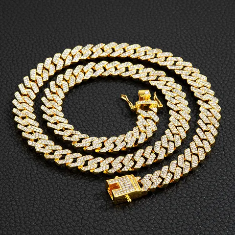 Collar de Cadena de Eslabones Cubanos con Diamantes de Imitación Hip Hop para Hombre y Mujer Aleación Oro Plata Joyería