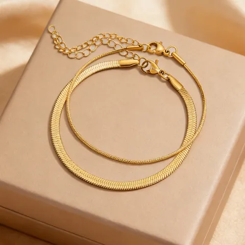 Minimalist Stainless Steel Double Layered Snake Chain Bracelet For Women Gold Silver Plated Layering Chain Hand Jewelry Gift