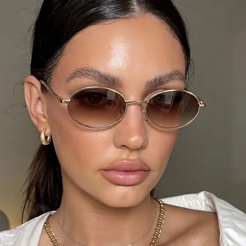 Mode Retro Ovaal Metalen Zonnebril Voor Vrouwen Trendy Europese Stijl Zonnebril High End Luxe Vintage Eyewear UV Bescherming