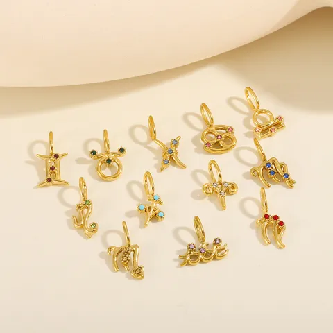 Titanstahl Sternzeichen Symbole Charms Gold Überzogen Farbige Strass Anhänger Für DIY Halskette Armband Schmuckherstellung Zubehör Damen Geschenk