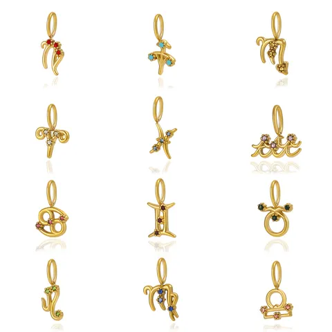 Titanstahl Sternzeichen Symbole Charms Gold Überzogen Farbige Strass Anhänger Für DIY Halskette Armband Schmuckherstellung Zubehör Damen Geschenk