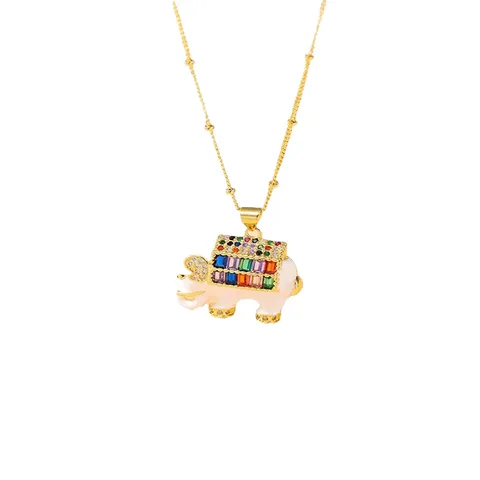 Fashion Multi Color Zircon Oil Drop Elephant Design Copper Pendant Necklace Gold Plated Rhinestone Jewelry Gift For Women