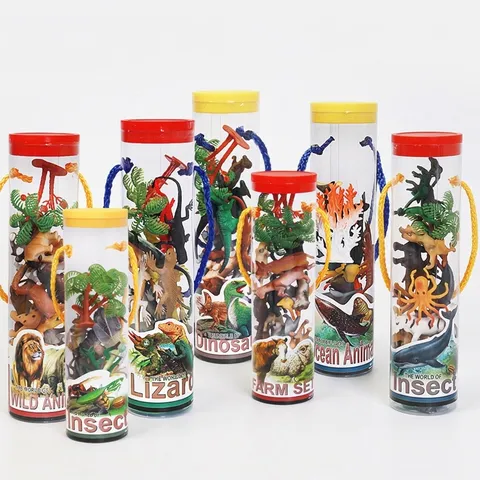 Jouet Éducatif pour Enfants Ensemble d'Animaux en Plastique Dinosaure Insecte dans un Seau