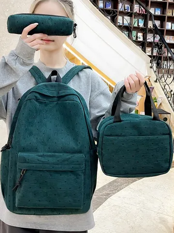 Juego De Mochila Bolsa De Almuerzo Y Estuche De Pana Con Patrón De Estrella De Graffiti Mochila Escolar De Gran Capacidad