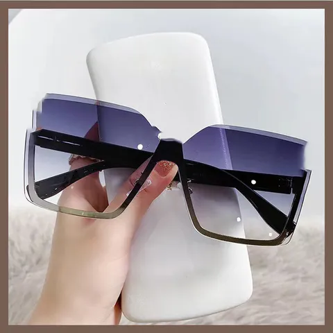 Lunettes de Soleil Sans Monture à Verres Dégradés Mode pour Femmes Élégantes Grand Pont en Métal Protection UV