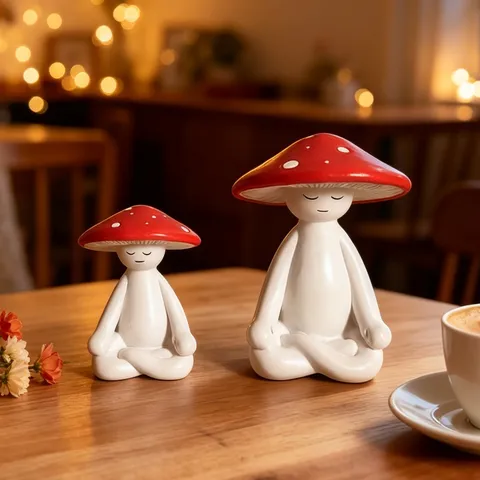 Resin Meditation Mushroom Figurine Modern Minimalist Cute Thinker Mushroom Statue Desktop Ornament Home Office Decor