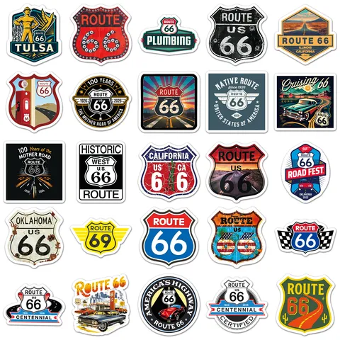 Route 66 Pegatinas Impermeables Retro Autopista Americana Viaje Logotipo Calcomanías Para Laptop Moto Bicicleta Equipaje Diario