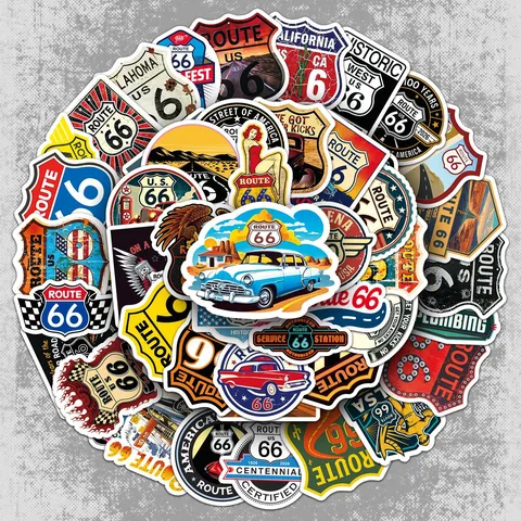 Route 66 Pegatinas Impermeables Retro Autopista Americana Viaje Logotipo Calcomanías Para Laptop Moto Bicicleta Equipaje Diario