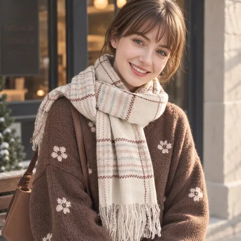 Winter Women's Imitation Cashmere Scarf Casual Plaid Tassel Long Scarf Warm Soft Thickened Neck Wear