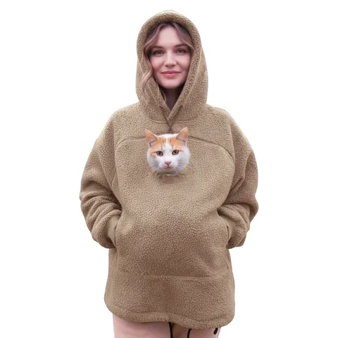 Women Casual Sherpa Fleece Hooded Sweatshirt Winter Warm Thickened Oversized Pullover Hoodie With Pocket