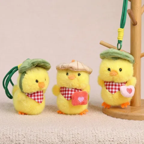 Cute Little Yellow Duck Plush Toy Pendant Lotus Leaf Hat Stuffed Animal Doll Bag Hanging Ornament Keychain Gift
