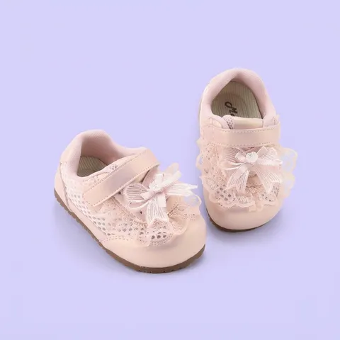Baby Girl Princess Shoes Lace Bow Microfiber Leather Pre-walker Non-slip Rubber Sole Casual Flat Shoes For Toddler Infant