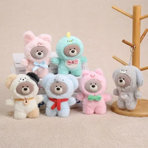 Carino Ciondolo in Peluche Orso Vinile Trasformato in Animale Portachiavi Giocattolo Borsa Ornamento Sospeso Regalo