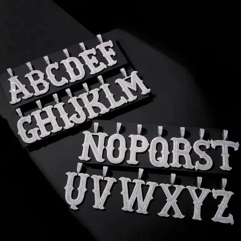 Pendentif Lettre Moissanite en Argent Sterling 925 Collier Pendentif Alphabet Tendance Hip Hop Bijoux de Luxe