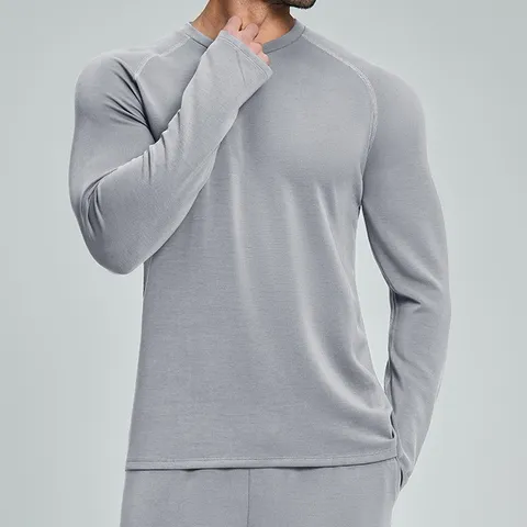 Men Long Sleeve Sport T-Shirt Polyester Modal Spandex Thumbhole Cuffs Raglan Sleeve Round Neck Wicking Activewear Top