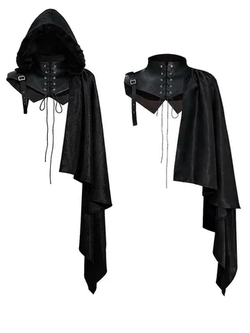 Medieval Gothic Cloak Cape Vampire Cosplay Costume Halloween Asymmetrical Hooded Shawl Retro Stage Performance Outfit