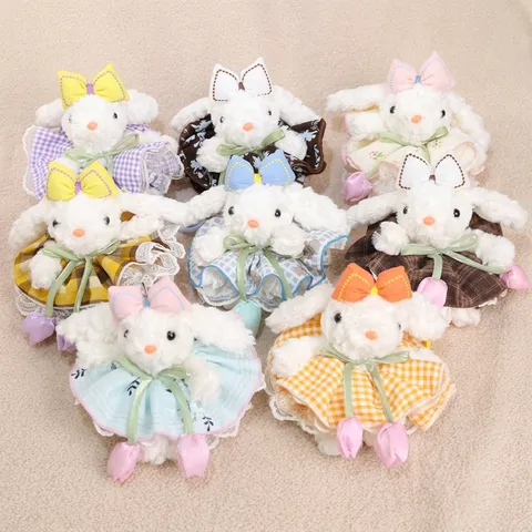 Carino Coniglio con Orecchie Pendenti con Gonna a Tulipano Peluche Ciondolo Fiocco Coniglietto Peluche Borsa Ornamento Sospeso Regalo per Ragazza
