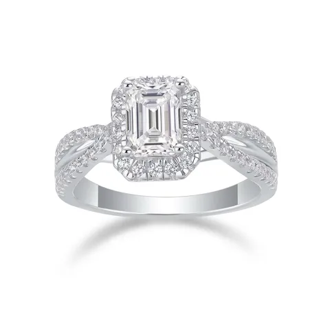 Bague Carrée en Moissanite de Luxe en Argent Sterling 925 Taille Émeraude Bague Empilable Élégante Bijoux de Mode pour Femmes