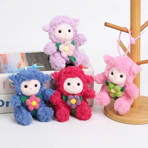 Cute Knit Flower Sheep Plush Toy Pendant Stuffed Animal Doll Bag Hanging Ornament Car Keyring Gift For Women Kids