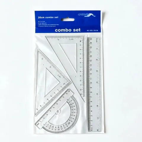 Juego de 4 Reglas de 20cm para Estudiantes Reglas de Geometría Transparentes Triángulo Transportador para Dibujo Medición