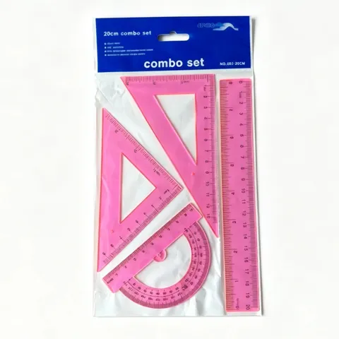 Juego de 4 Reglas de 20cm para Estudiantes Reglas de Geometría Transparentes Triángulo Transportador para Dibujo Medición