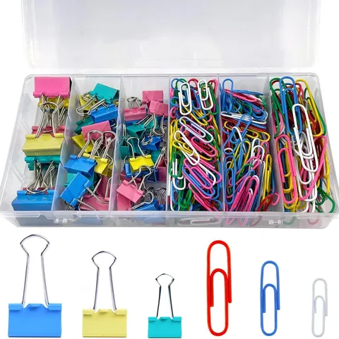 Metal Binder Clips And Paper Clips Assortment Set Transparent Storage Box For Office And School Document Organization