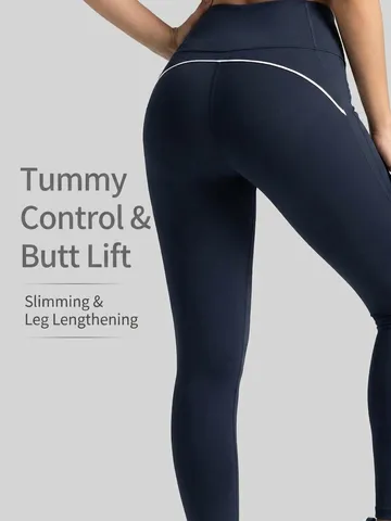 Dames Hoge Taille Yogabroek Contraststiksel Butt Lifting Sport Legging Nylon Effen Kleur Buikcontrole Fitness Gym Onderkant