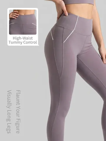 Dames Hoge Taille Yogabroek Contraststiksel Butt Lifting Sport Legging Nylon Effen Kleur Buikcontrole Fitness Gym Onderkant
