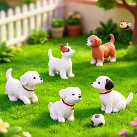 Linda Figura de Resina de Cachorro de Dibujos Animados para Decoración DIY Micro Paisaje Ornamento de Perro para Salpicadero de Coche