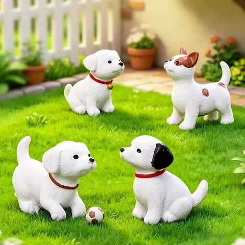 Linda Figura de Resina de Cachorro de Dibujos Animados para Decoración DIY Micro Paisaje Ornamento de Perro para Salpicadero de Coche