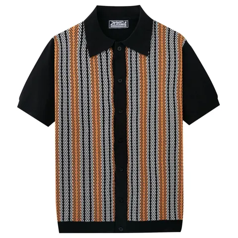 Polo de Punto a Rayas Retro para Hombre Manga Corta Cárdigan Abierto Delantero Viscosa Transpirable Verano Casual Top de Punto para Hombre