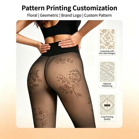 Women Translucent Fleece Lined Leggings High Waist Butt Lifting Winter Warm Tights Polyamide Slim Fit Solid Bottom Tights