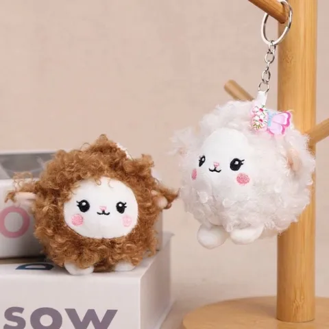Carino Pecora Lana Riccia Peluche Ciondolo Portachiavi Morbido Animale Peluche Giocattolo Ornamento Sospeso Per Borsa