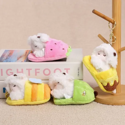 Cute Cartoon Pull Out Slipper Sleeping Sheep Plush Toy Pendant Soft Stuffed Animal Doll Bag Charm Keychain Gift
