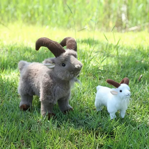Peluche Realistico di Pecora Cornuta Simulazione Animale di Peluche di Capra Selvatica Simpatica Bambola Morbida Decorazione per la Casa Regalo per Bambini