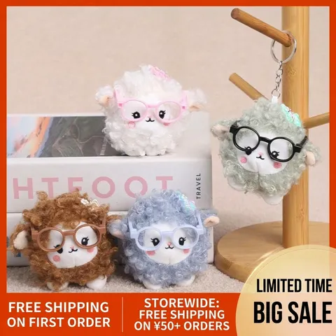 Cute Plush Sheep Pendant Keychain Fluffy Stuffed Animal Doll With Glasses And Bow For Bag Charm Toy Gift