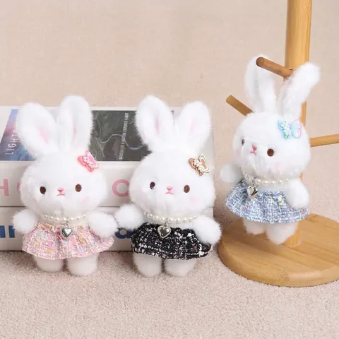 Süßes Cartoon Kaninchen Plüschtier Anhänger Mit Perlenkette Hase Puppe Tasche Charme Schlüsselring Weiches Tier Spielzeug Geschenk