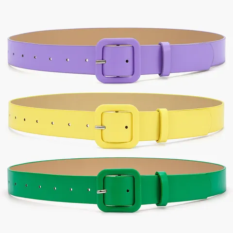 Women Minimalist Recycled Leather Belt Solid Color Square Buckle Casual Dress Jeans Fashion Waist Belt