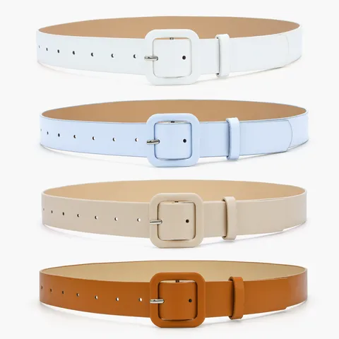Women Minimalist Recycled Leather Belt Solid Color Square Buckle Casual Dress Jeans Fashion Waist Belt