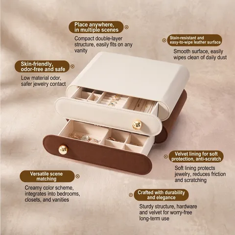 European Style Drawer Jewelry Box Large Capacity Leather Velvet Jewelry Storage Box Stackable Jewelry Organizer For Rings Earrings Necklaces