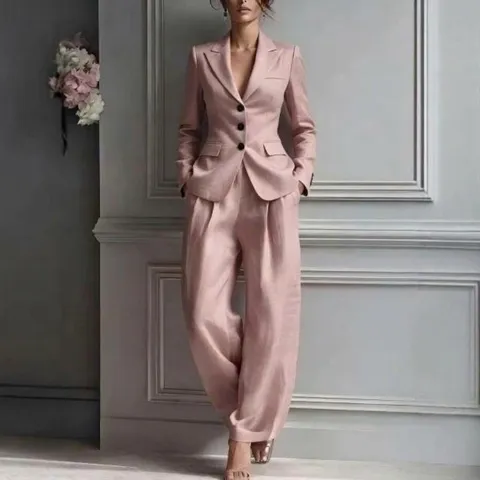 Women Business Casual Suit Single Breasted Blazer and Wide Leg Pants Top And Bottom for Autumn Winter Office Workwear Fashion Style