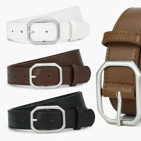 Women's Casual PU Leather Belt Minimalist Metal Square Buckle Versatile Waistband For Jeans Daily Commute Fashion Accessories